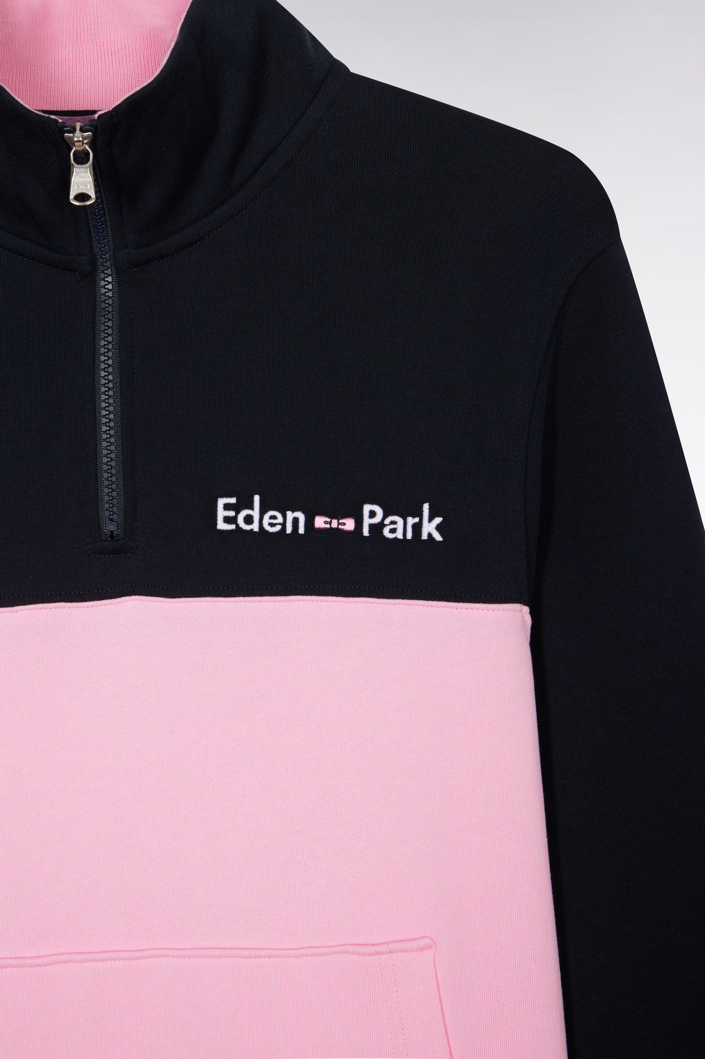 Straight-fit two-tone pink and navy cotton trucker collar sweatshirt
