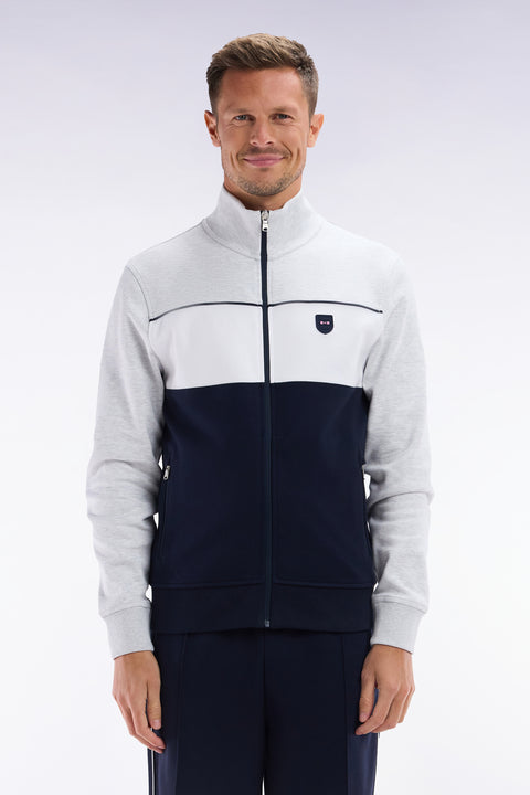 Sweatshirt zippé en coton interlock gris coupe droite - Image 1