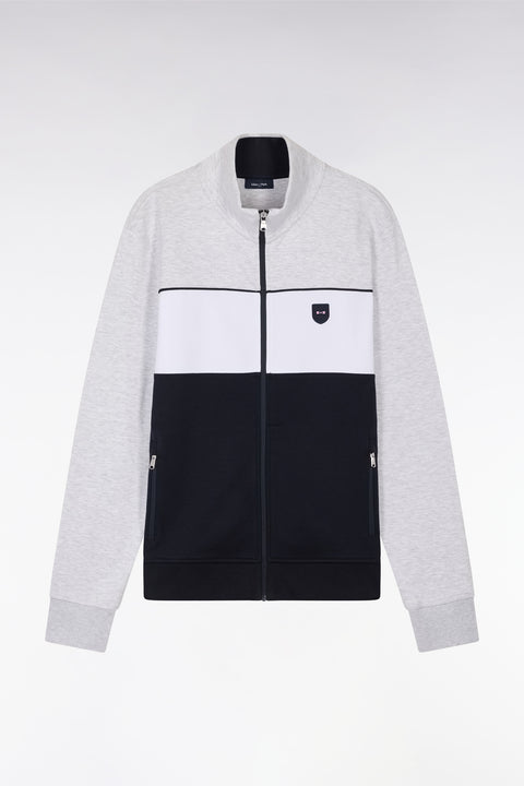 Sweatshirt zippé en coton interlock gris coupe droite - Image 2