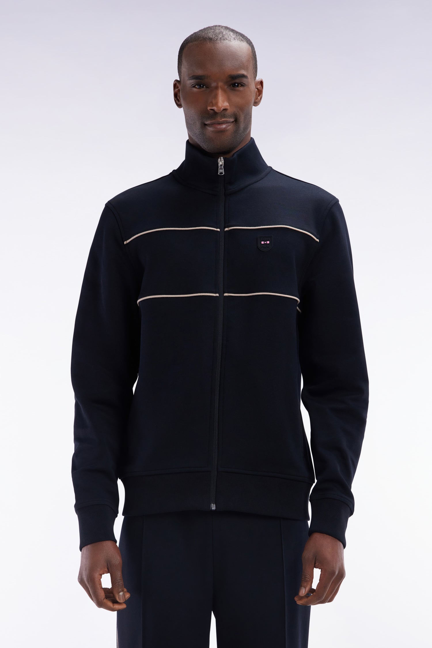 felpa con zip con collo alto in cotone mélangé nero