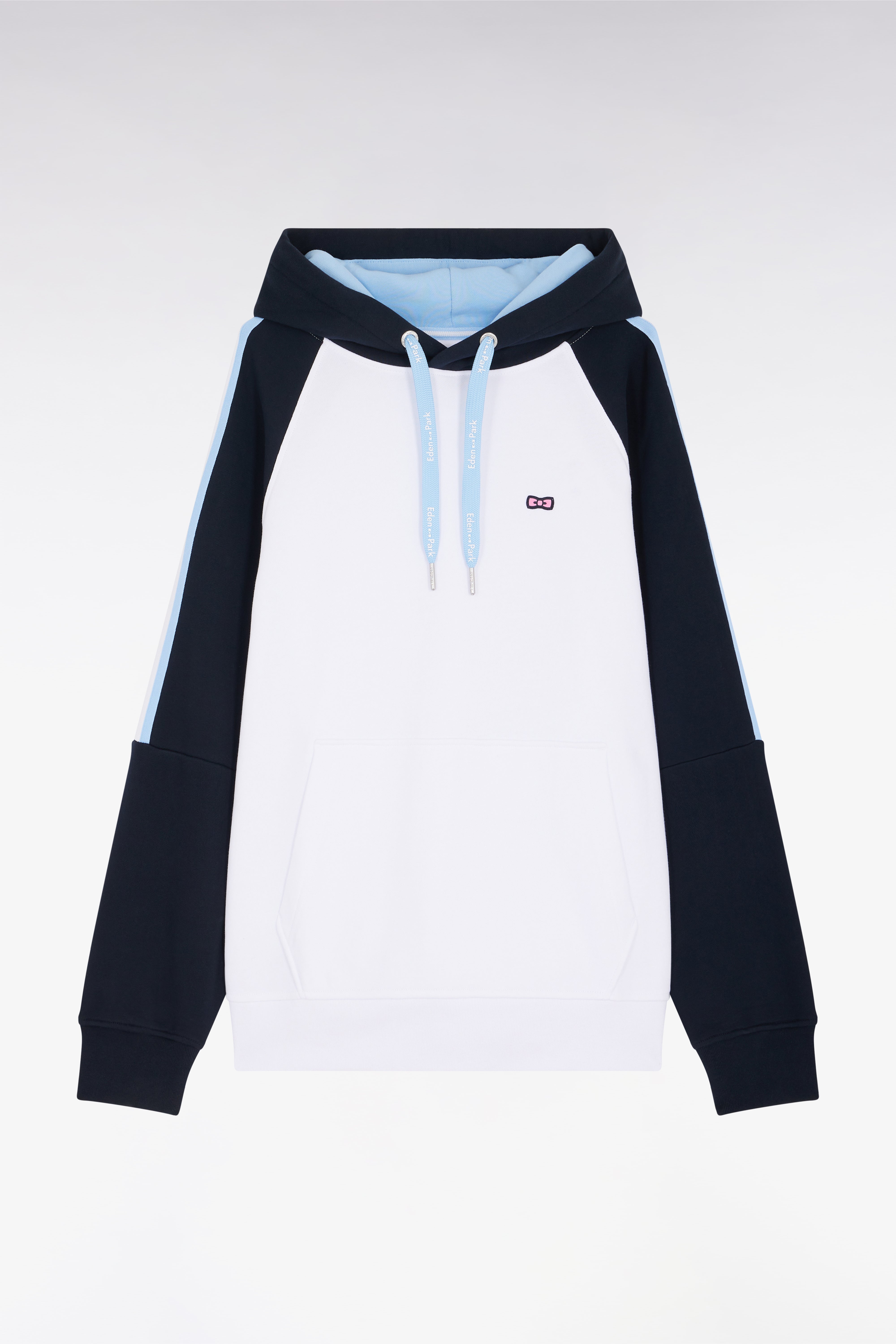 Sweatshirt à capuche en coton blanc et bleu coupe décontractée