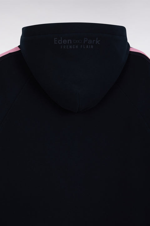 Sweatshirt à capuche en coton marine et rose coupe décontractée - Image 2