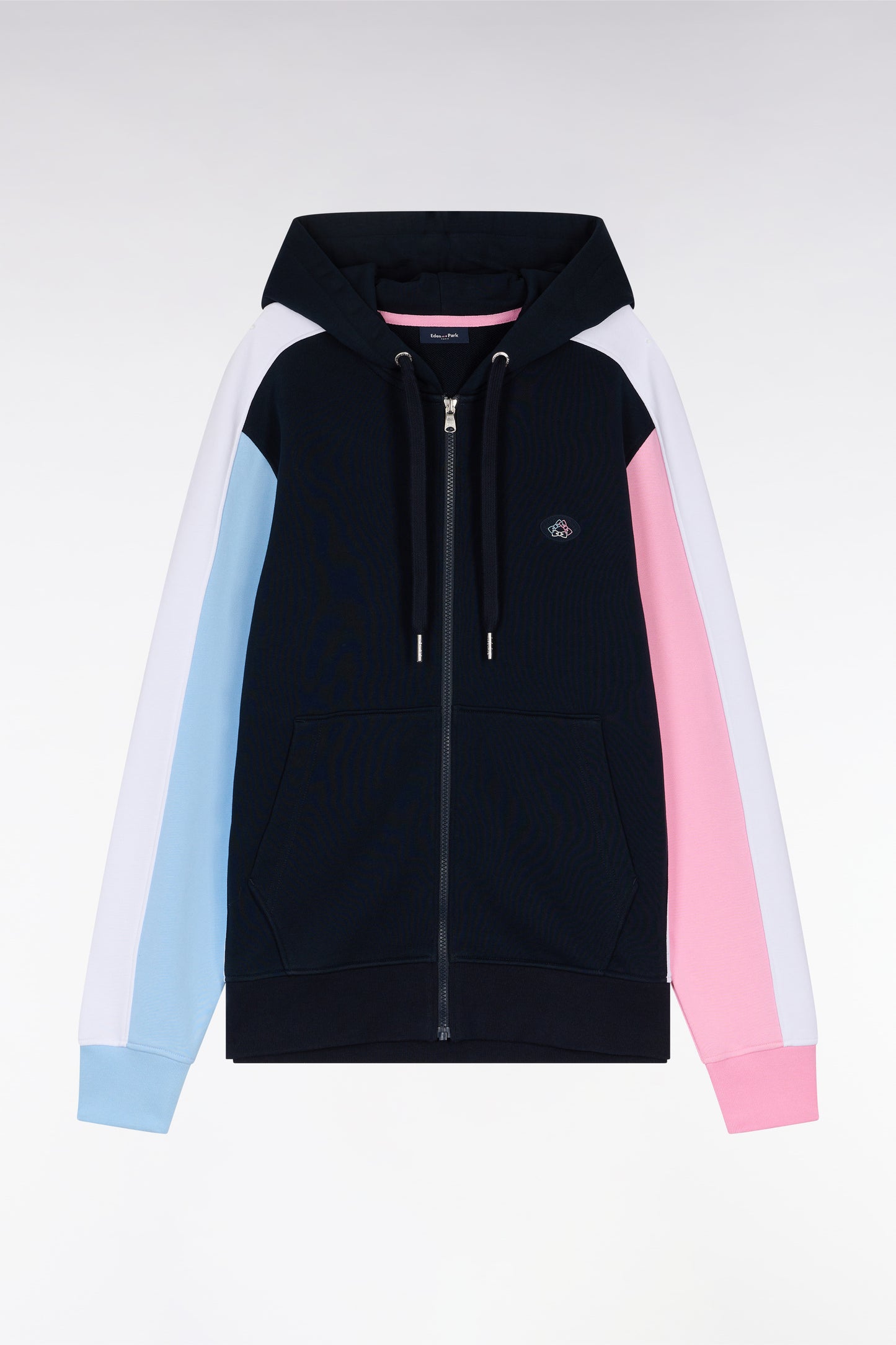 Straight-fit zipped sweatshirt in navy colorblock cotton fleece