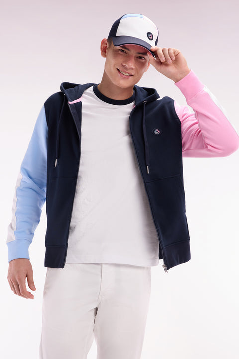 Sweatshirt zippé en molleton coton colorblock marine coupe droite - Image 3