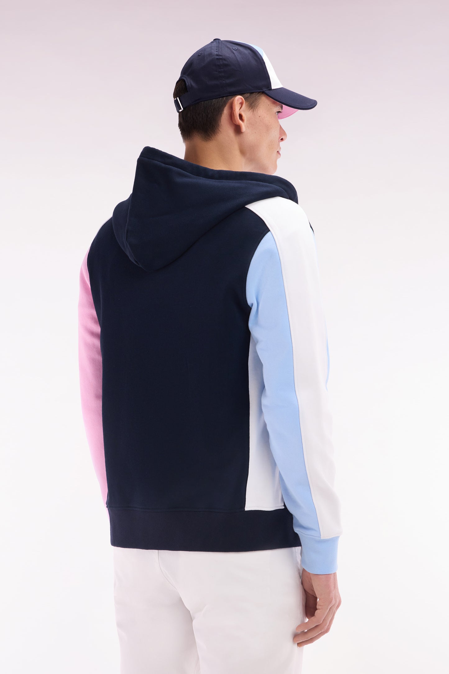 Straight-fit zipped sweatshirt in navy colorblock cotton fleece