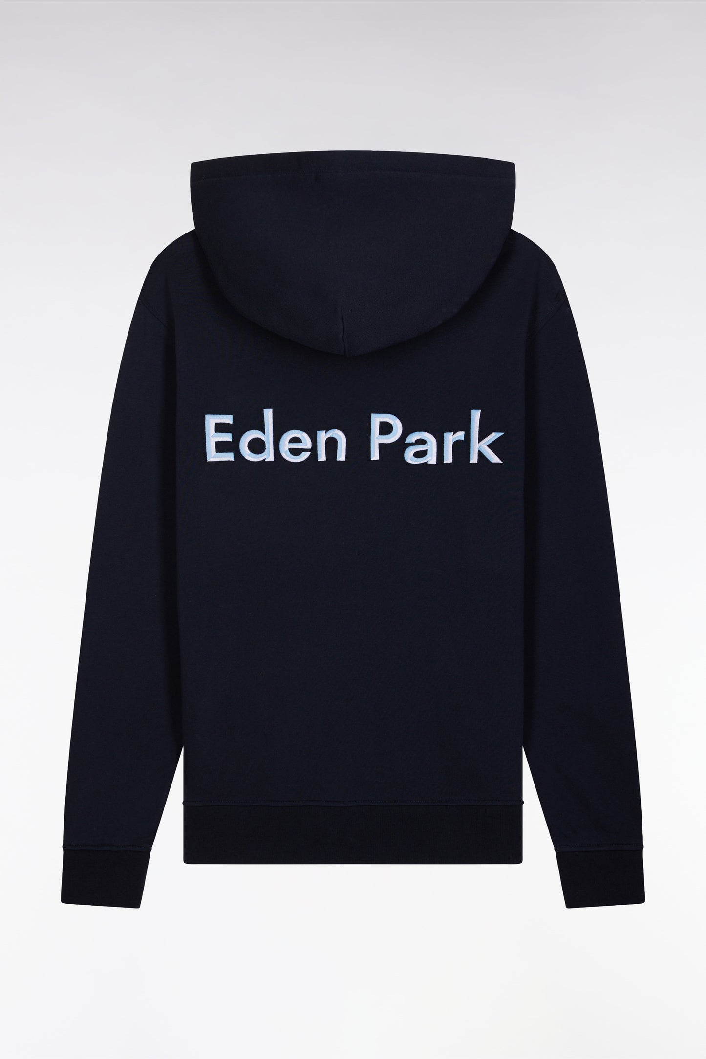 Relaxed-fit sky blue cotton hoodie with two-tone back embroidery