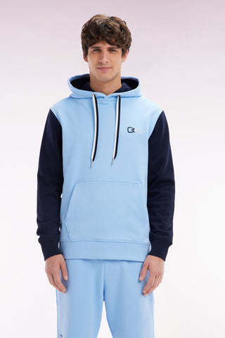 Relaxed-fit navy cotton hoodie with two-tone back embroidery