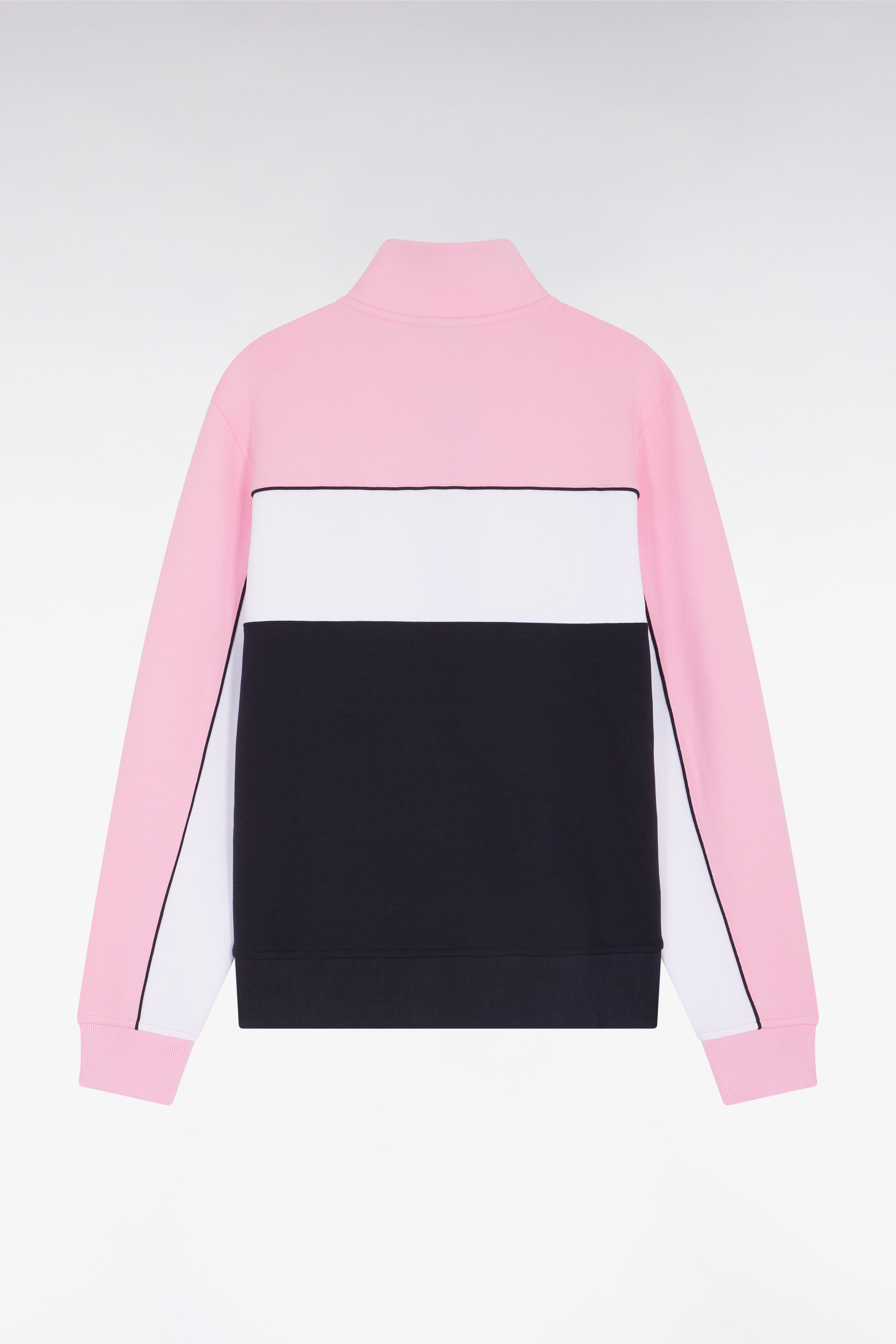 Sweatshirt mit Reißverschluss aus Sweatstoff Stretch-Baumwolle dreifarbig rosa gerade Passform