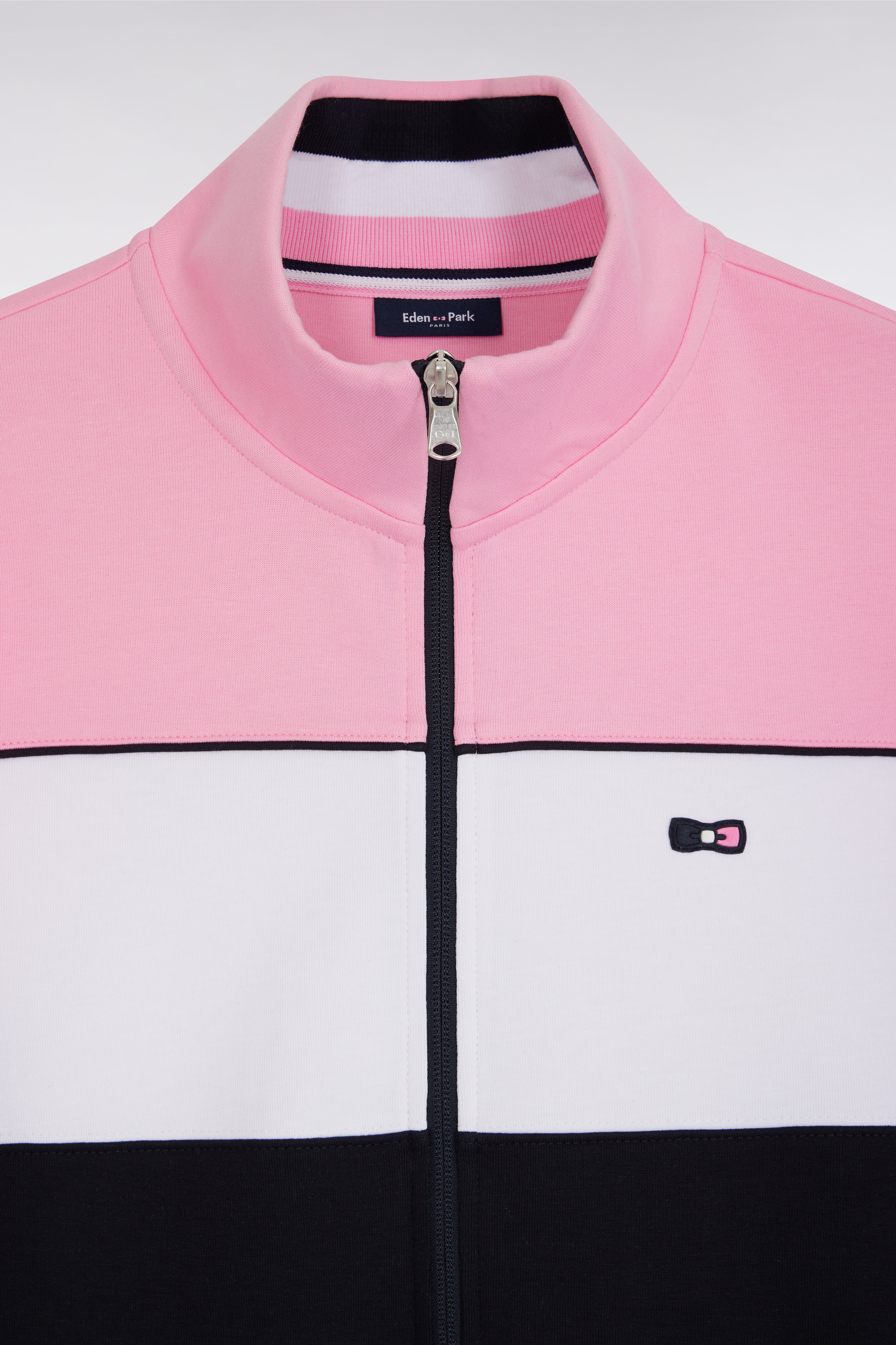 Sweatshirt mit Reißverschluss aus Sweatstoff Stretch-Baumwolle dreifarbig rosa gerade Passform
