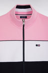 Straight-fit pink tricolor stretch cotton fleece zip-up sweatshirt