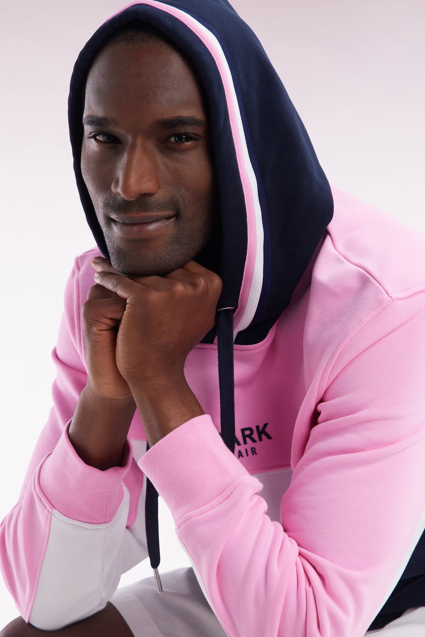 Relaxed-fit pink tricolor cotton fleece hoodie