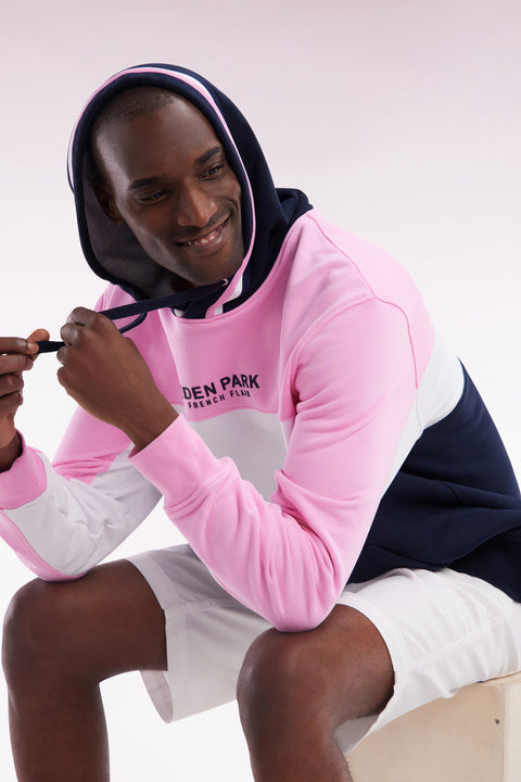 Sweatshirt à capuche en molleton coton tricolore rose coupe décontractée - Image 3