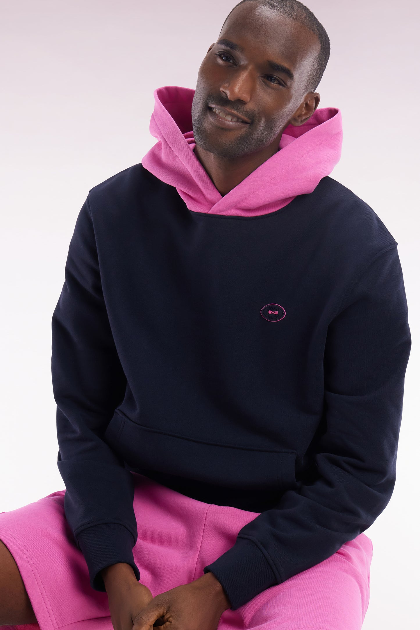 Relaxed-fit two-tone pink cotton fleece sweatshirt