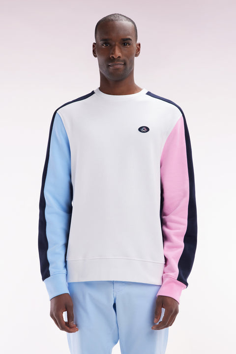 Sweatshirt tricolore en molleton coton blanc coupe droite - Image 1