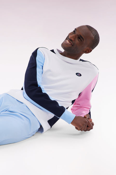 Sweatshirt tricolore en molleton coton blanc coupe droite - Image 3