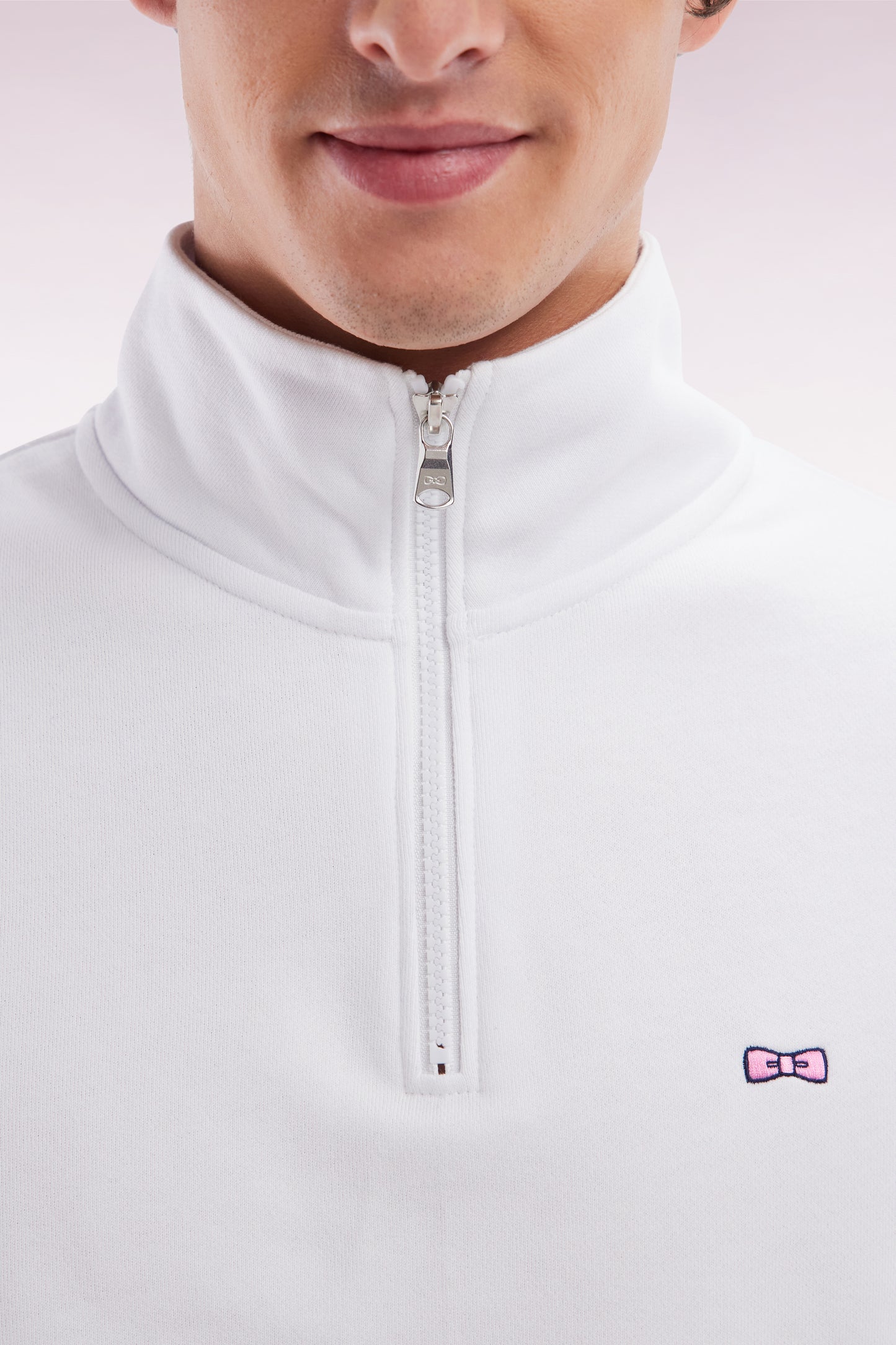 Straight-fit white cotton zip-neck sweatshirt