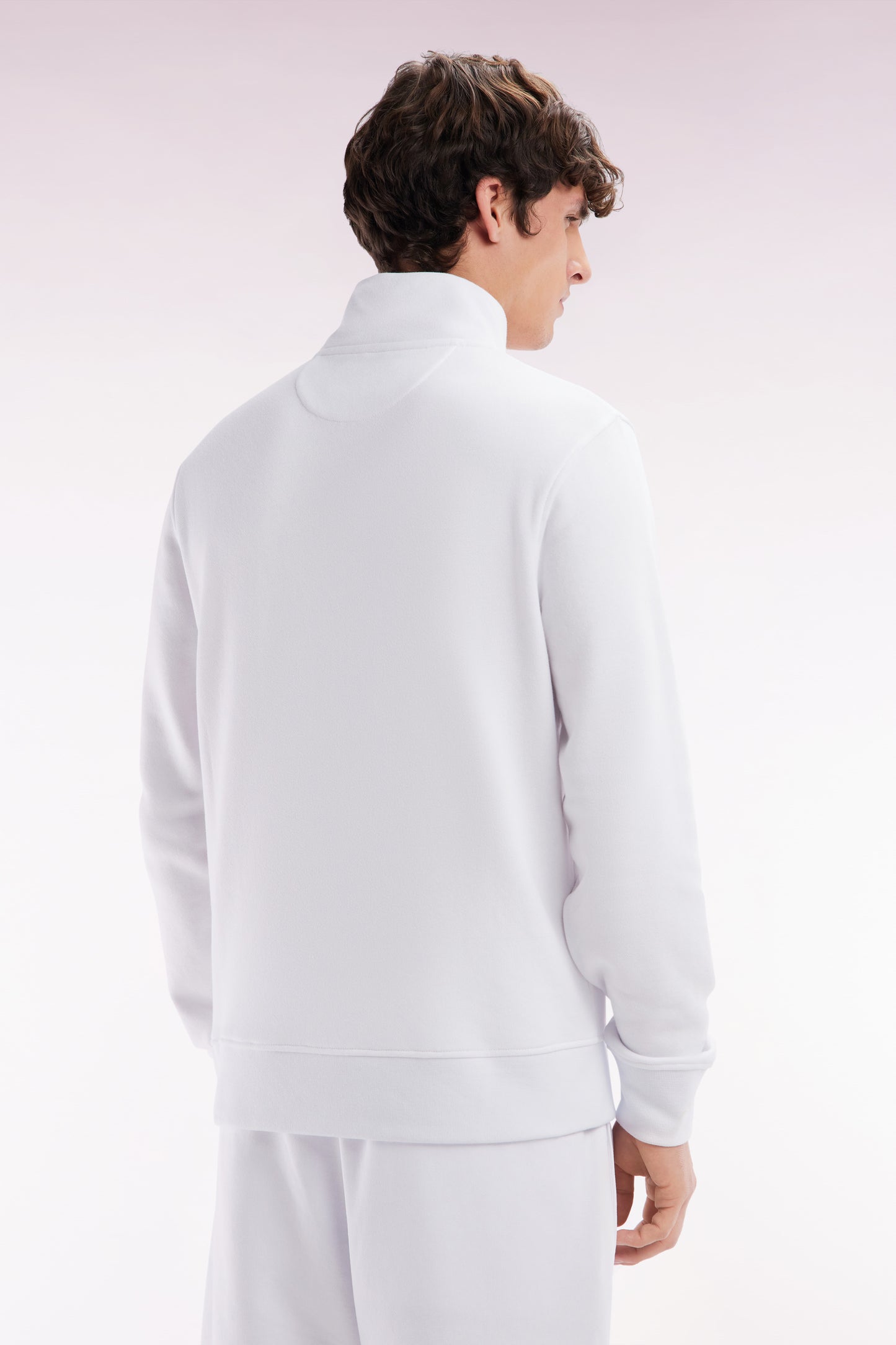 Straight-fit white cotton zip-neck sweatshirt