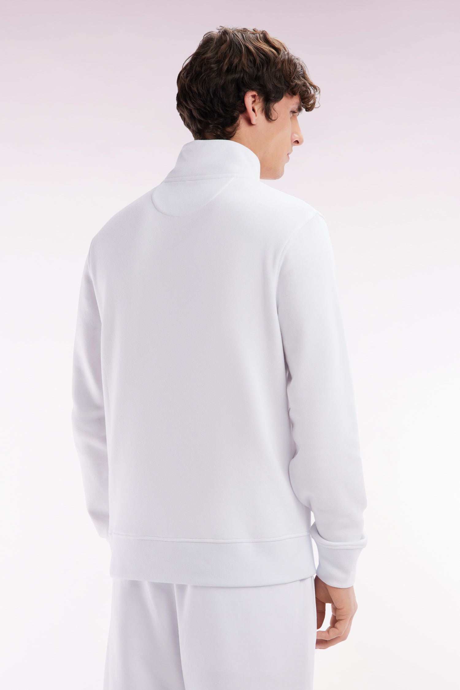 Sweatshirt à col zippé en coton blanc coupe droite – Eden Park