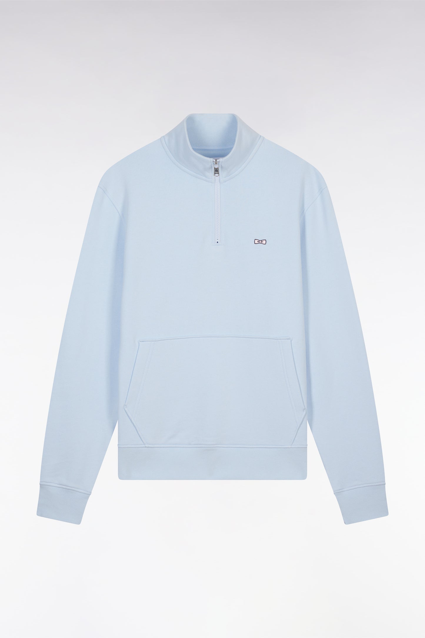 Straight-fit sky blue cotton zip-neck sweatshirt