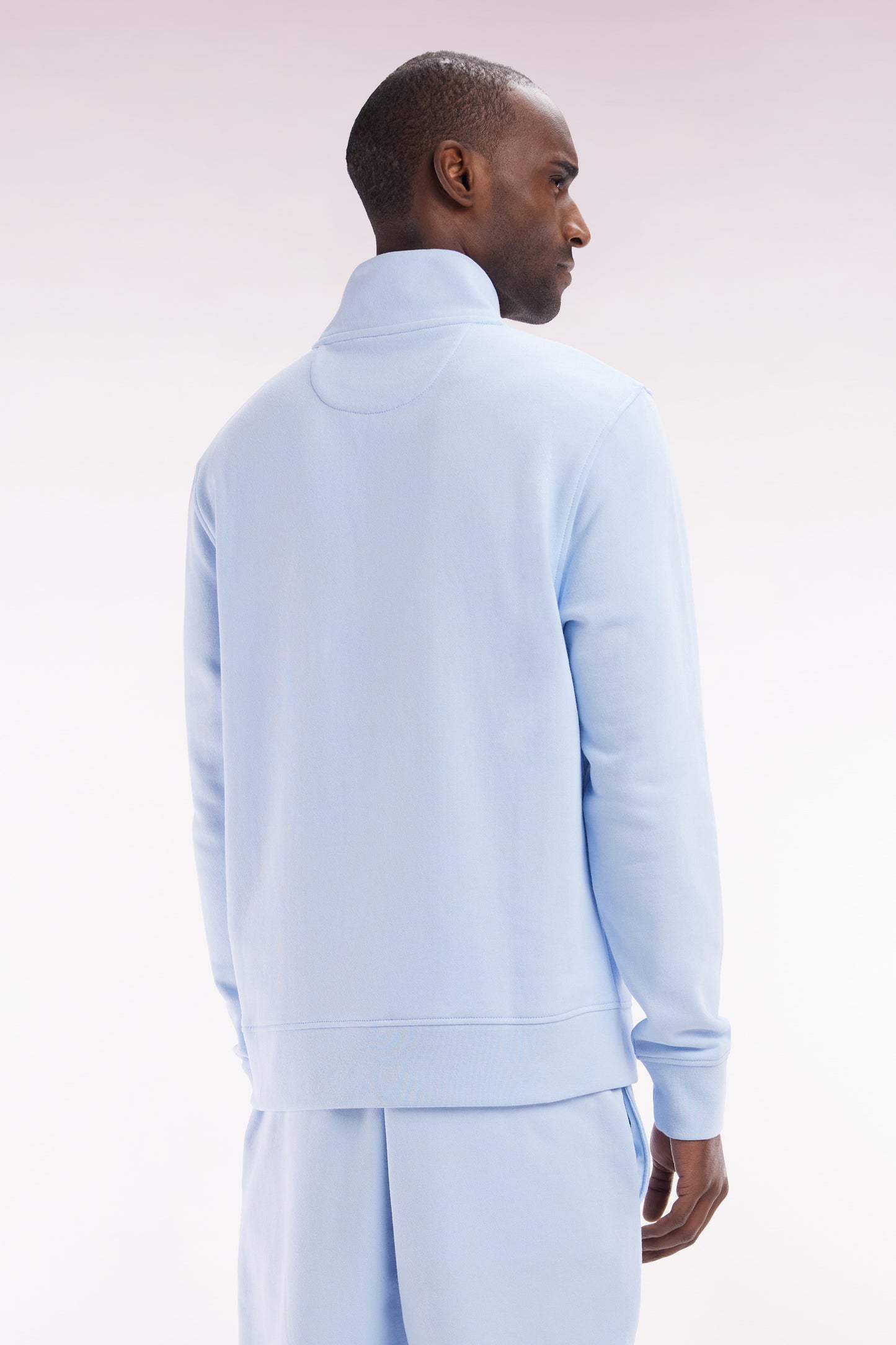 Straight-fit sky blue cotton zip-neck sweatshirt