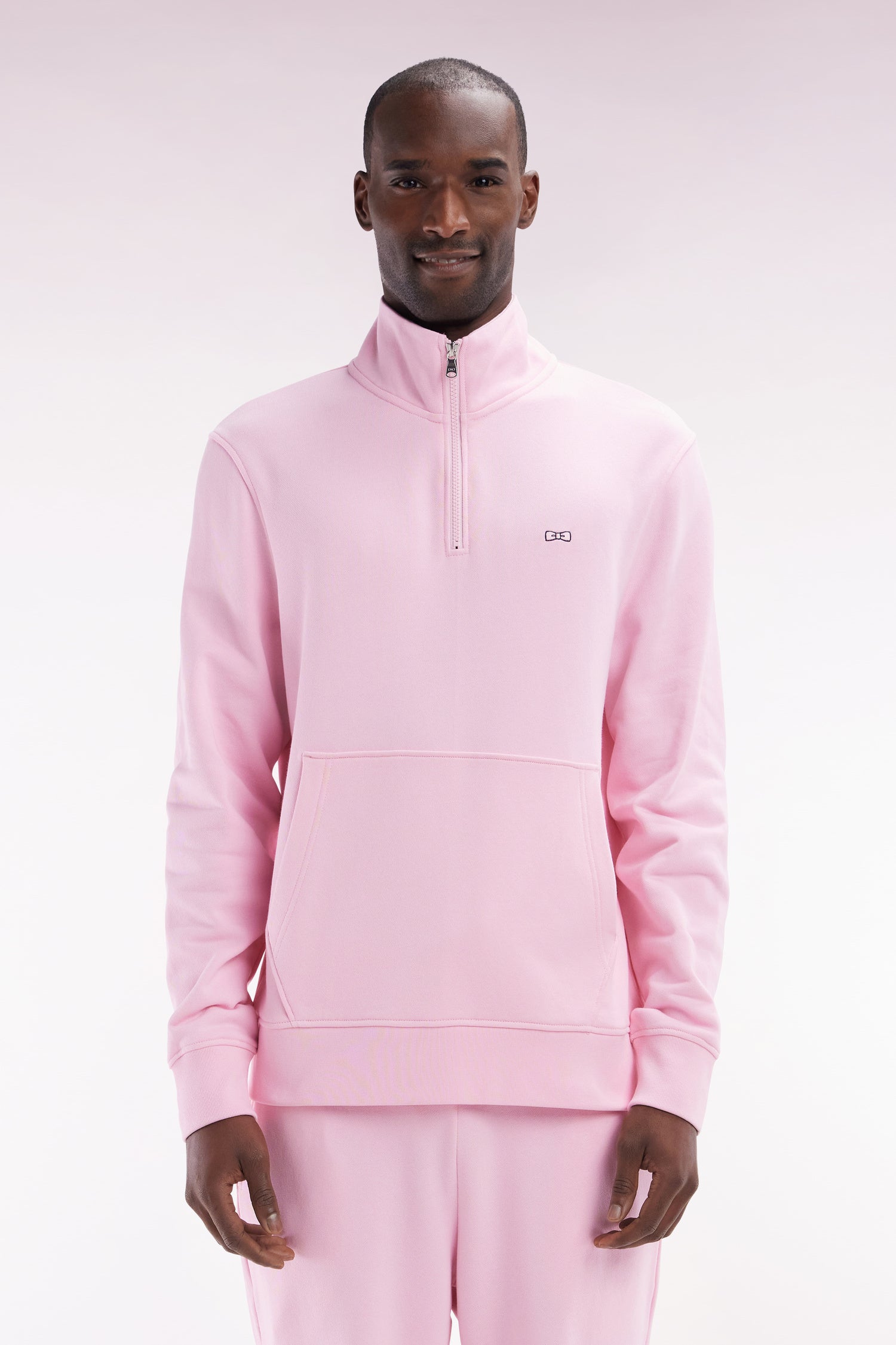 felpa con collo con zip in cotone rosa vestibilità dritta