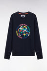 Relaxed fit navy cotton sweatshirt with multicolored palm tree embroidery
