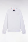 Sweatshirt en molleton coton blanc broderie palmier ton sur ton coupe décontractée