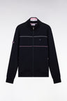 Sweatshirt zippé en coton stretch marine passepoil contrastés coupe droite