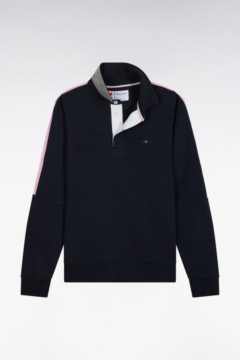 Straight-fit navy XV de France cotton sweatshirt with rugby shirt collar - Image 2