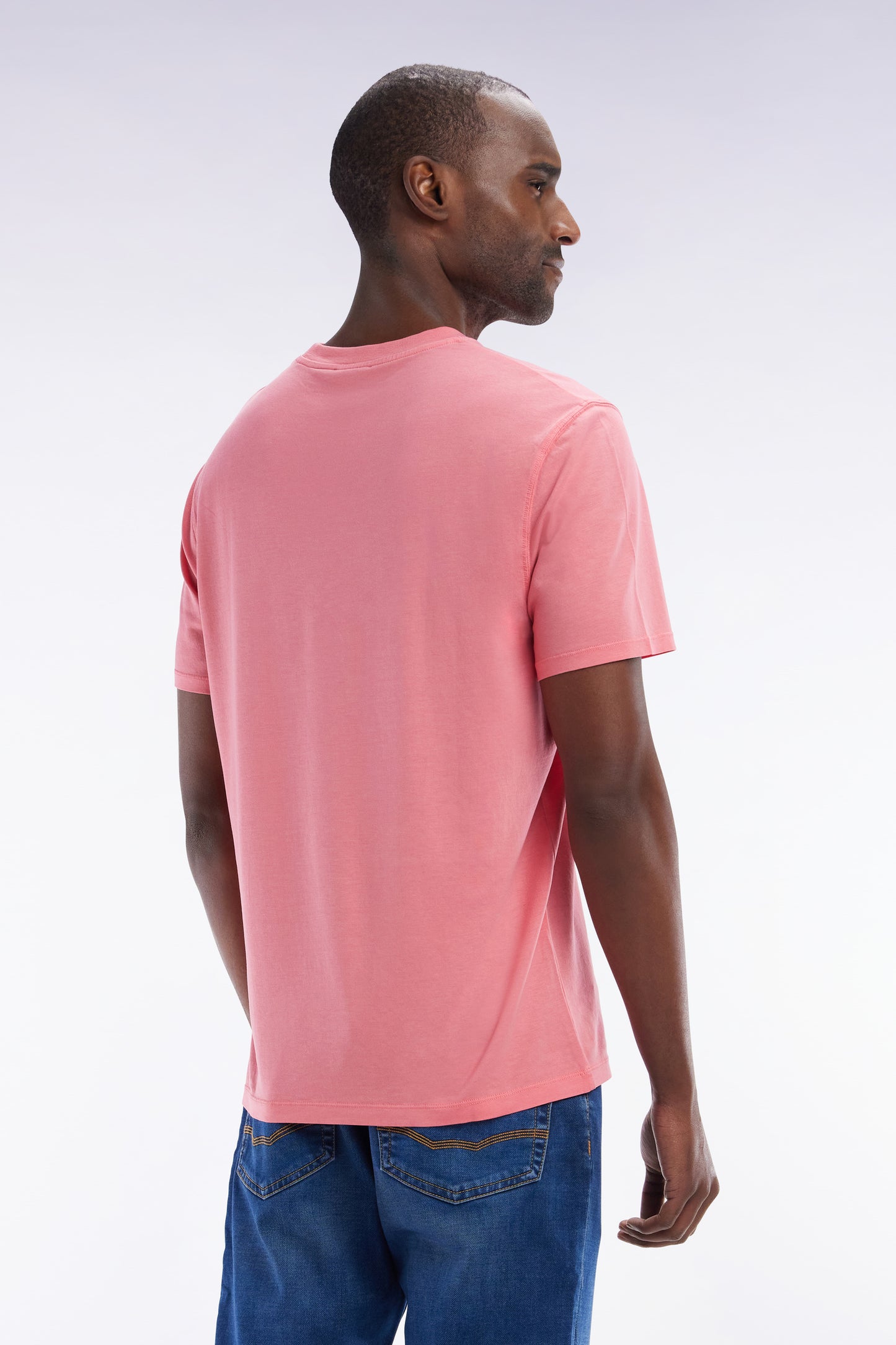 Straight-fit salmon pink short-sleeved T-shirt