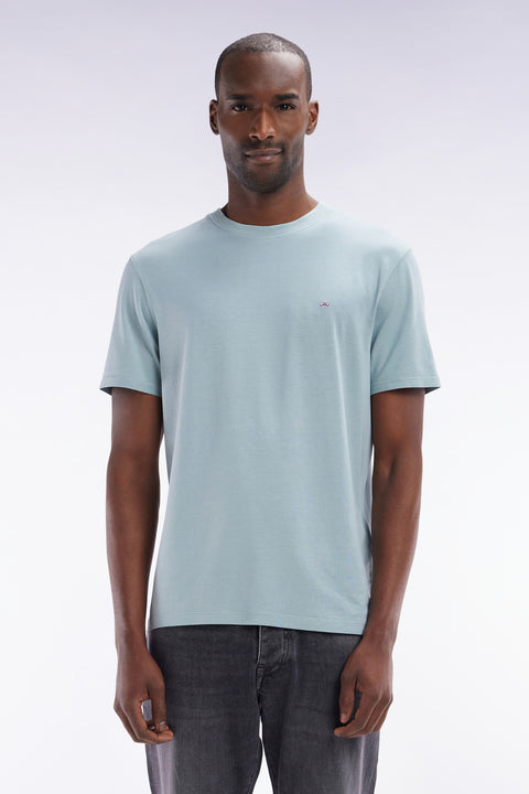 T-shirt vert d'eau uni en lyocell et coton coupe droite - Image 1