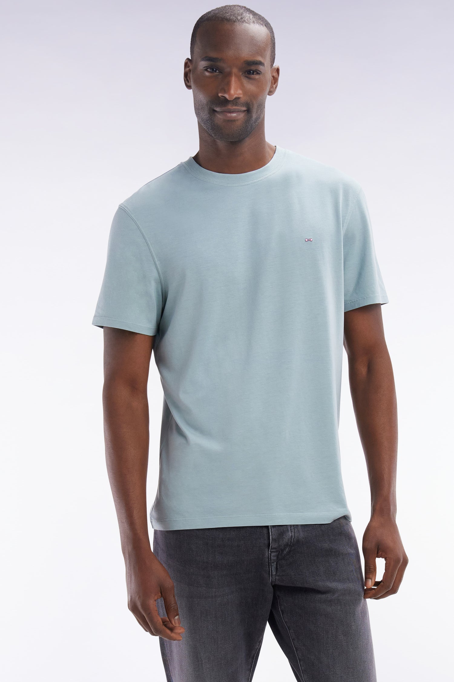 T-Shirt Grün unifarben aus Lyocell und Baumwolle gerade Passform