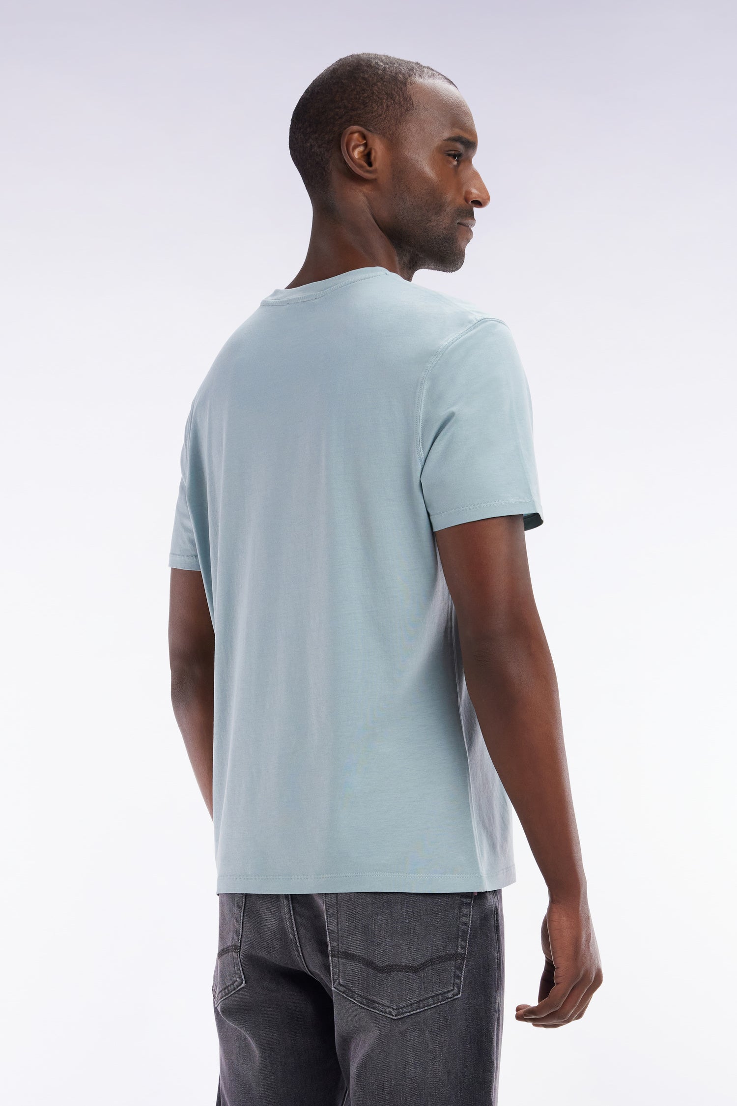 T-Shirt Grün unifarben aus Lyocell und Baumwolle gerade Passform