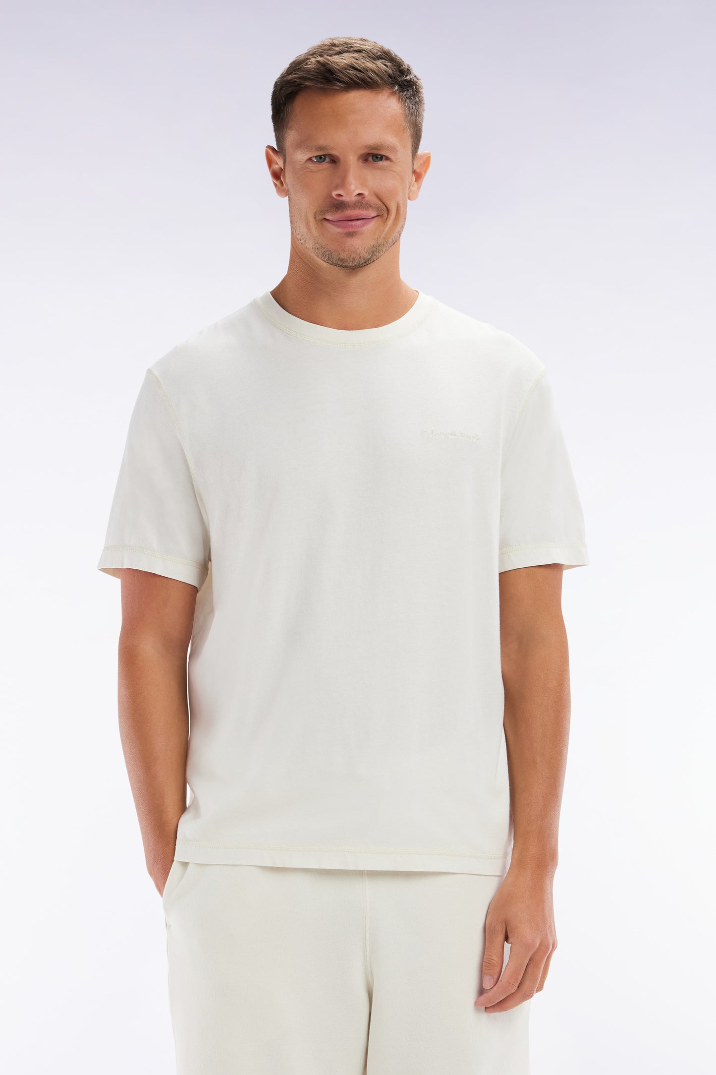 Relaxed-fit beige overdyed cotton T-shirt