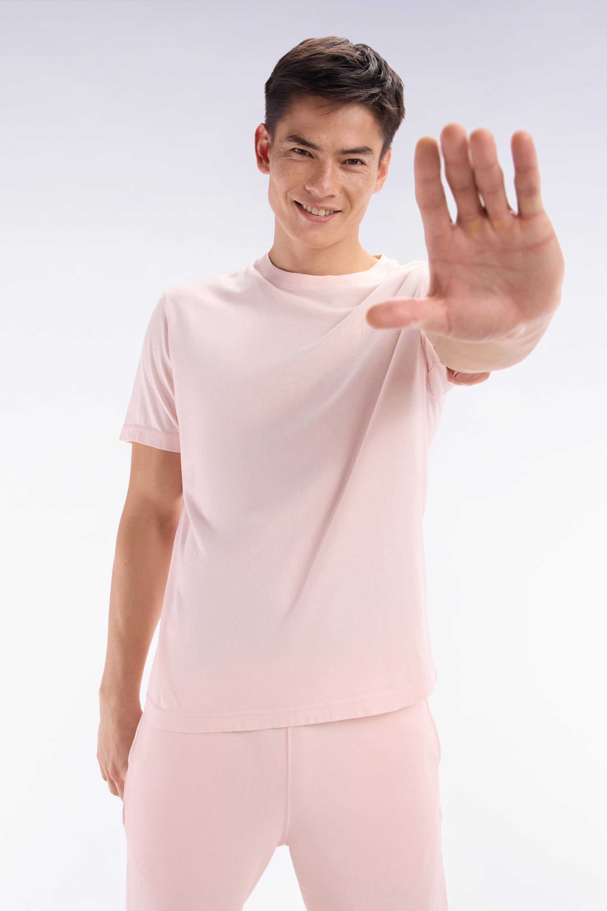 T-shirt en coton rose pâle surteint coupe décontractée