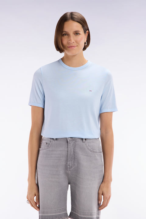 T-shirt uni ciel en lyocell et coton coupe droite - Image 3