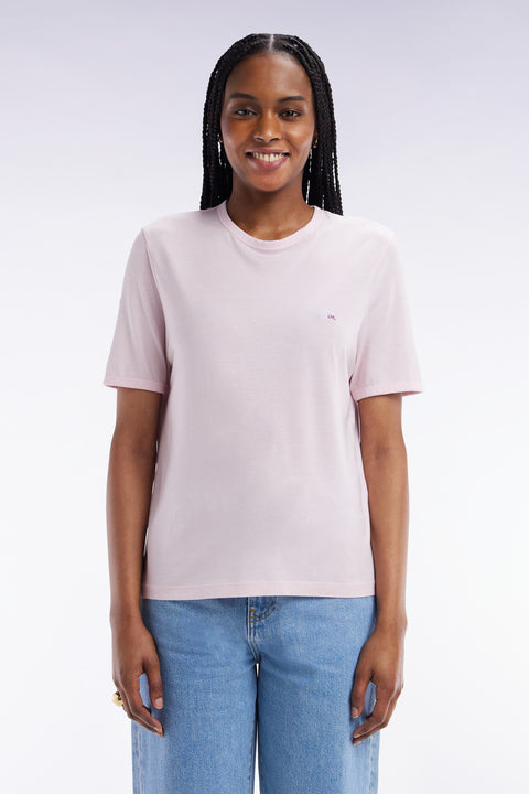 T-shirt uni rose pâle en lyocell et coton coupe droite - Image 3