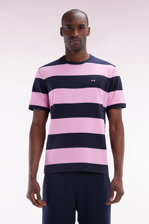 Straight-fit striped navy and pink Pima cotton T-shirt - Image 1