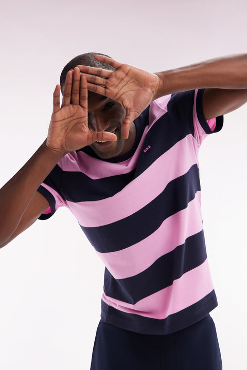 Straight-fit striped navy and pink Pima cotton T-shirt - Image 3