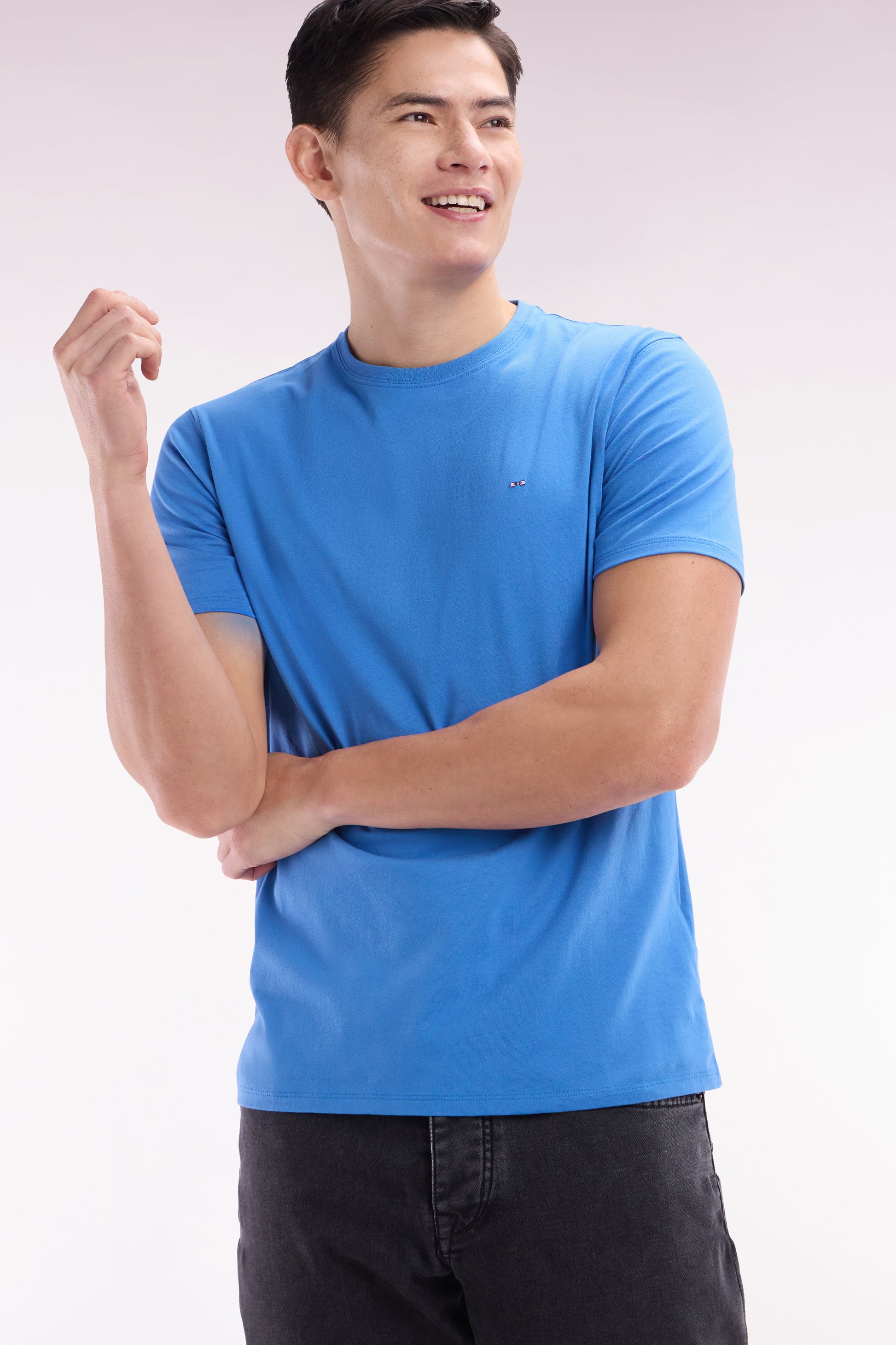 T-shirt en coton Pima bleu coupe droite