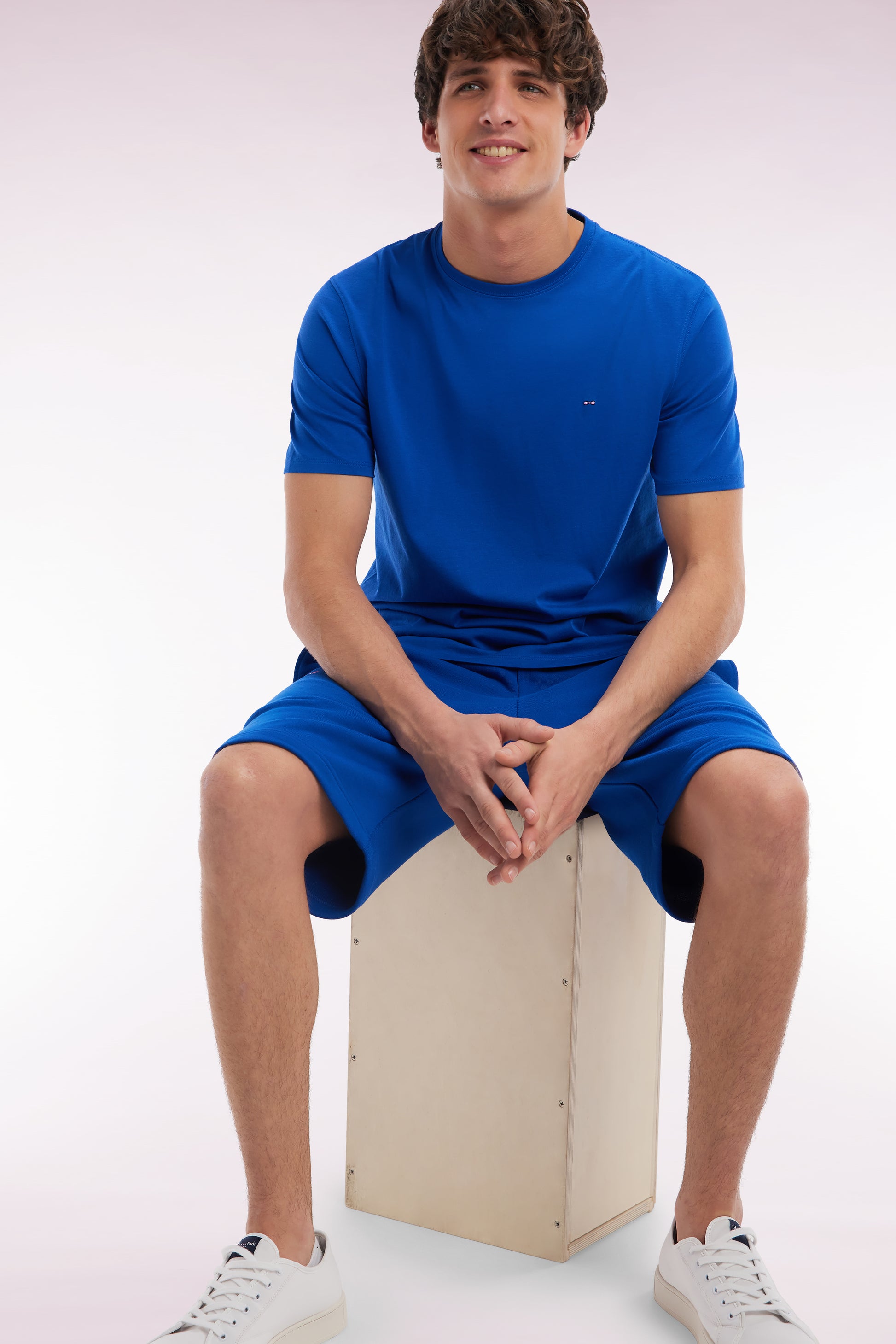 T-shirt en coton Pima marine coupe droite
