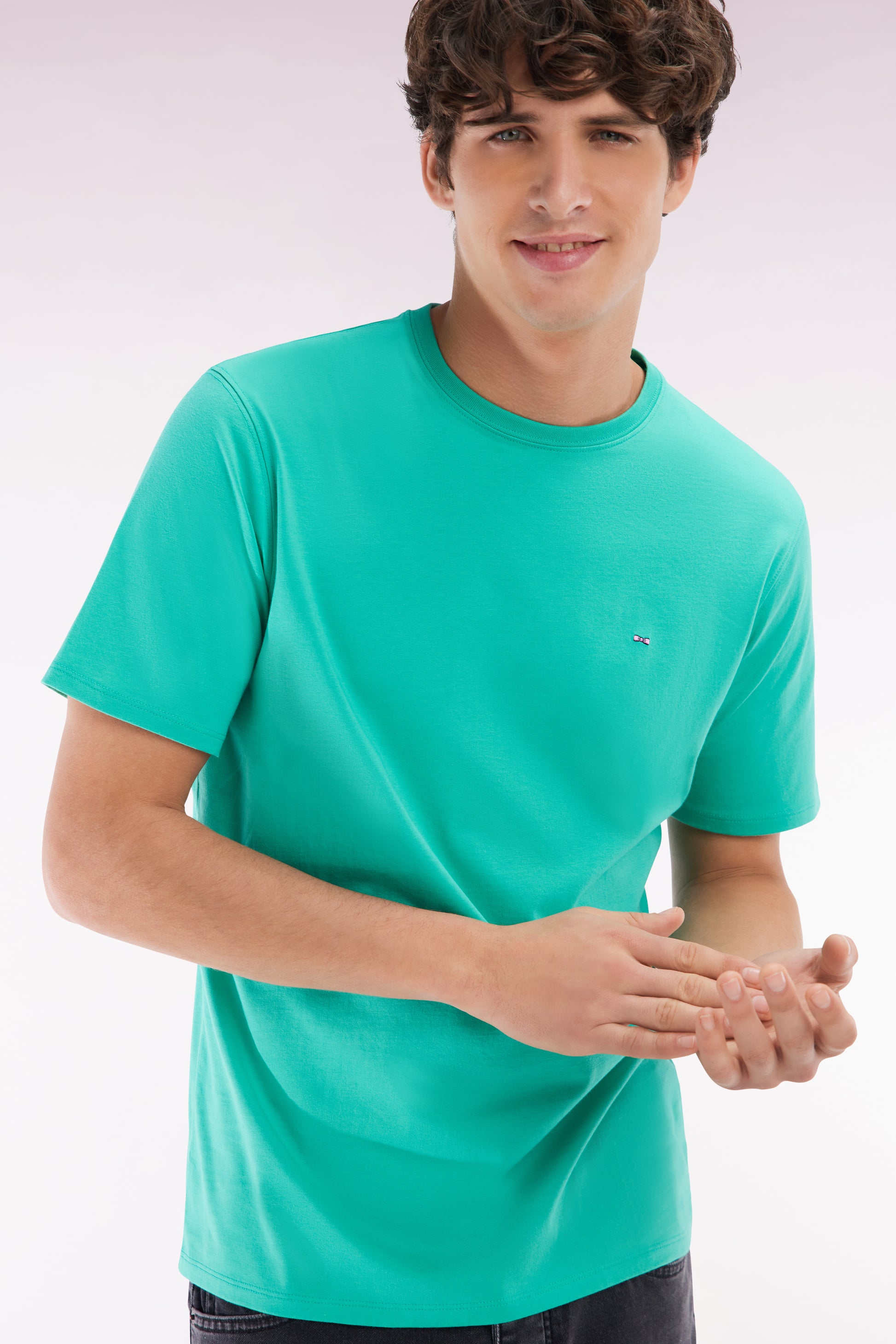 T-shirt en coton Pima vert coupe droite
