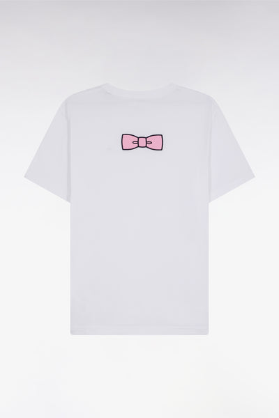 T-shirt en coton Pima blanc broderie dos coupe droite