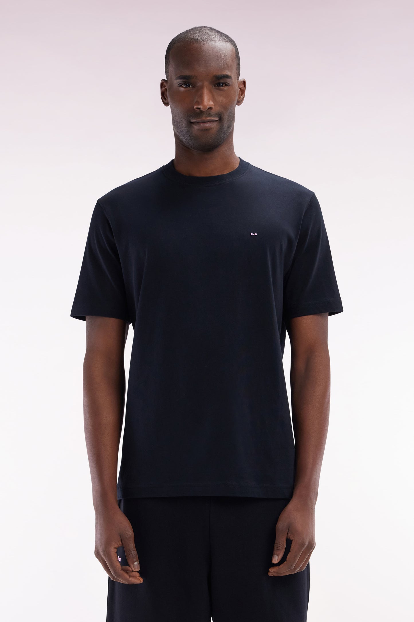 Straight-fit black Pima cotton T-shirt with back embroidery