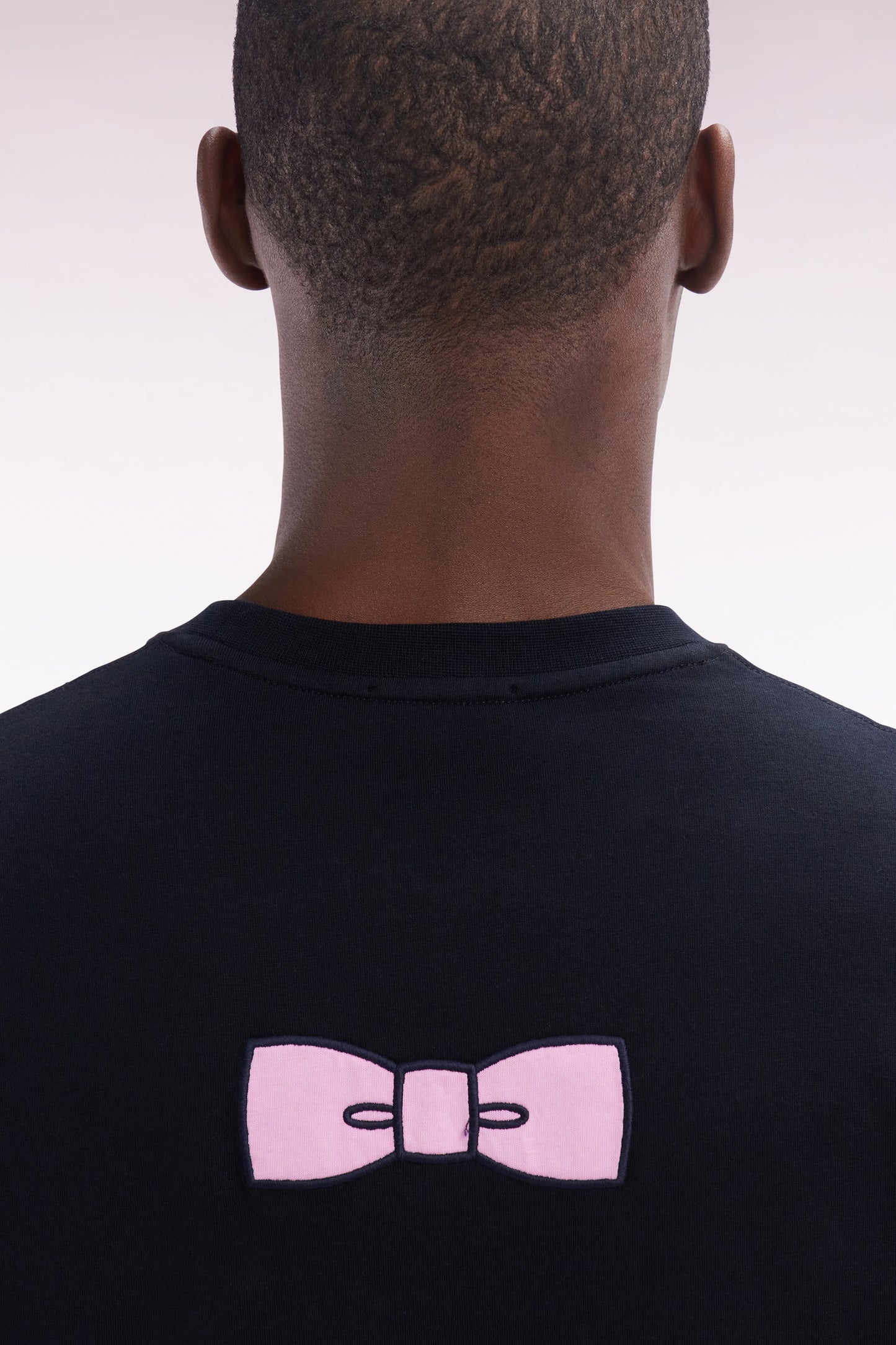 Straight-fit black Pima cotton T-shirt with back embroidery