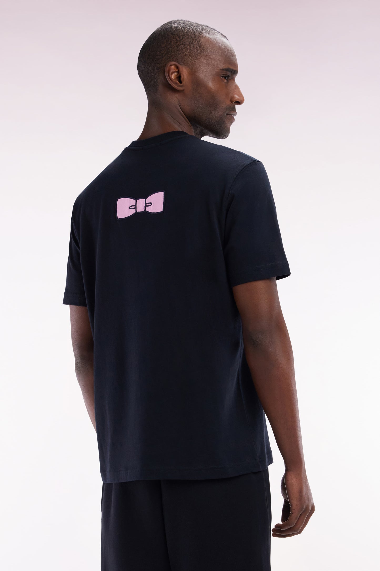 Straight-fit black Pima cotton T-shirt with back embroidery