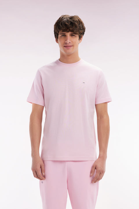 Straight-fit light pink Pima cotton T-shirt with back embroidery - Image 1