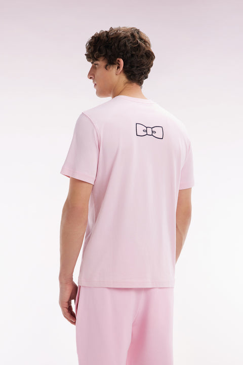 Straight-fit light pink Pima cotton T-shirt with back embroidery - Image 3