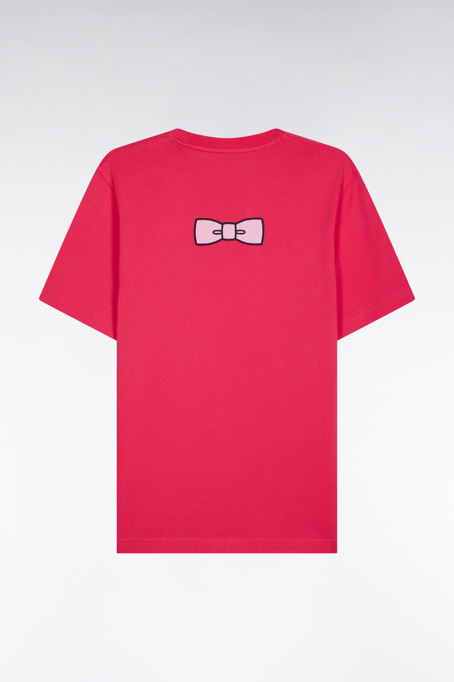 Straight-fit fuchsia Pima cotton T-shirt with back embroidery