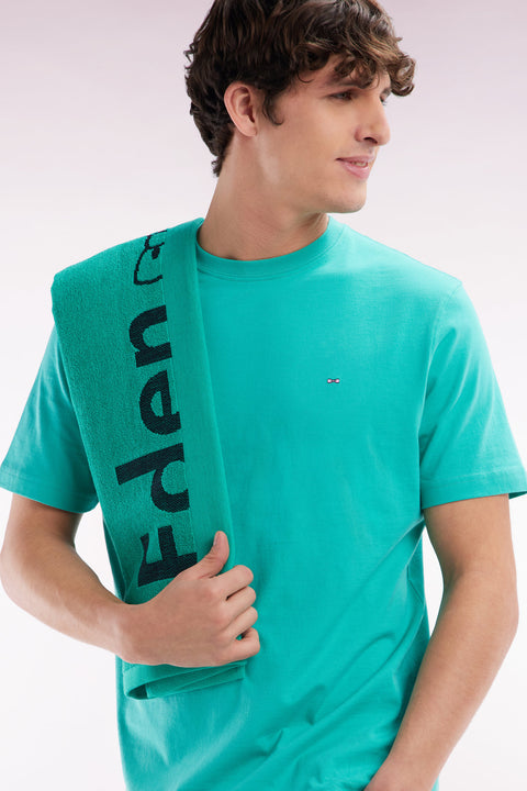 T-shirt en coton Pima vert broderie dos coupe droite - Image 3